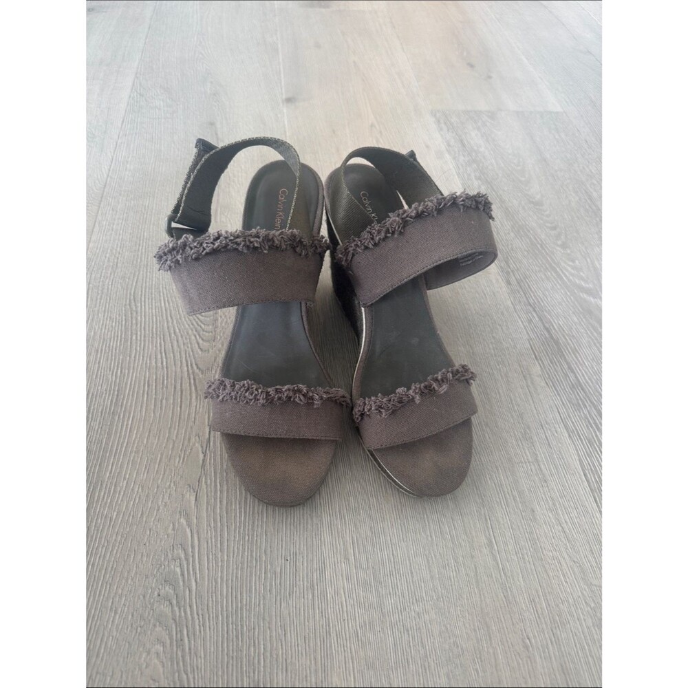 Calvin Klein Fringed Strap Wedge Sandals